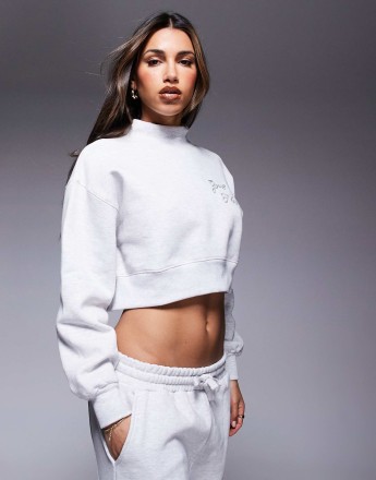 Good For Nothing co-ord high neck overlock sweatshirt in grey marl