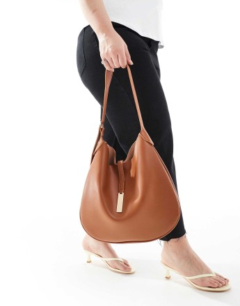Glamorous slouchy shoulder bag with clasp detail in tan