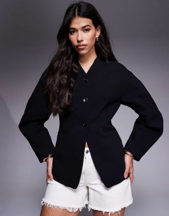 River Island puff sleeve tailored blazer in black