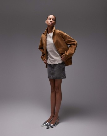 Topshop denim pelmet mini skirt in vintage grey