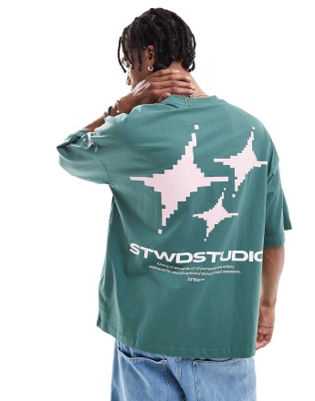 Pull&Bear STWD back graphic t-shirt in green