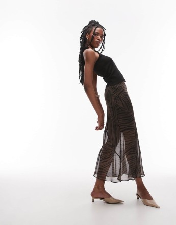 Topshop cutabout midi skirt in blurred zebra print