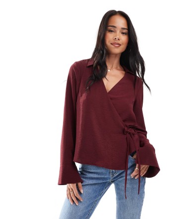ONLY wrap detail shirt in red