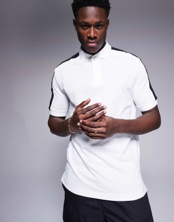 Armani Exchange polo shirt with contrast logo taping in white