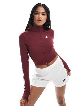 adidas Training Hyperglam full zip top in burgundy