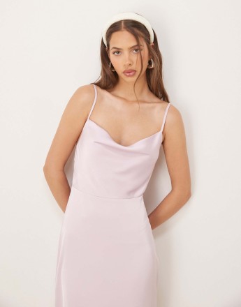 Vila satin cowl neck maxi dress in pastel lavender pink