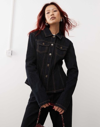 Lioness Rider cinch detail denim jacket co-ord in dark wash denim