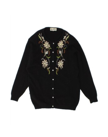 Vintage Longline Cardigan Sweater UK 14 Medium In Black Floral