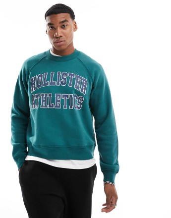 Hollister boxy cropped logo sweat top in green