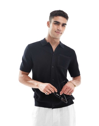 River Island crochet over shirt in black
