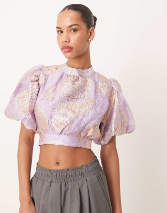 Dream Sister Jane jacquard floral top in lilac and gold