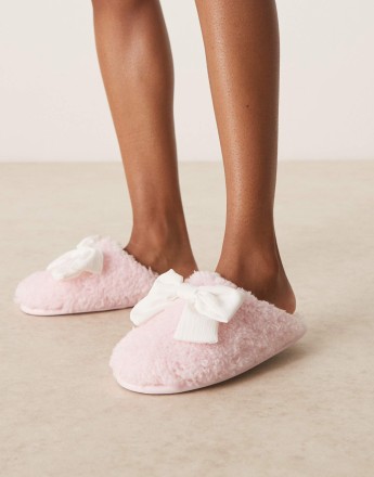 Boux Avenue large bow mule slipper in pink
