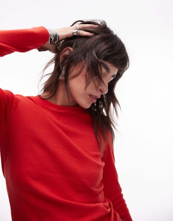 Topshop long sleeve everyday tee in red - BURGUNDY