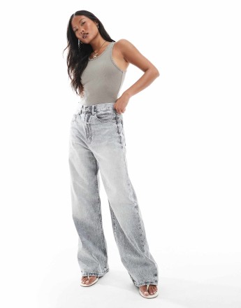 Stradivarius Petite D88 baggy jean in grey wash