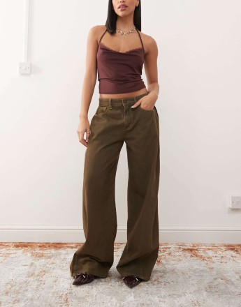 Lioness baggy low waist jeans in brown petrol wash