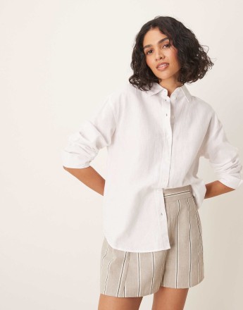 Gina Tricot long sleeve linen shirt in white