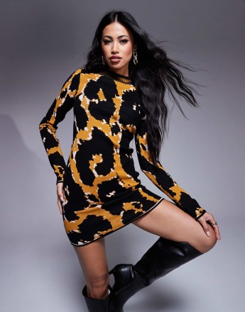 Bardot knitted mini dress in leo pattern