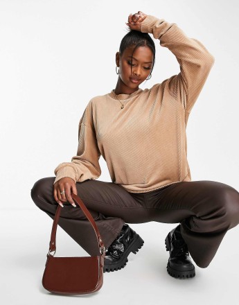 NA-KD x Rianne Meijer co-ord velour sweater in beige