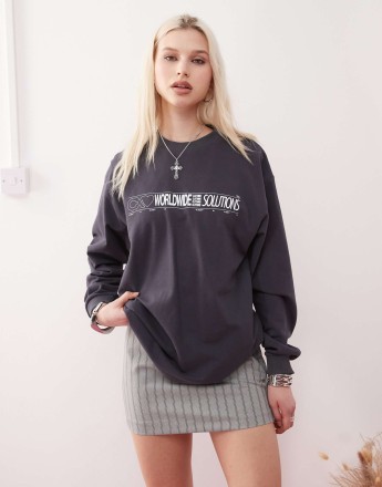 COLLUSION Long Sleeve Graphic tee in Navy