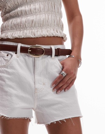 Mango classic gold oval buckle belt in brown