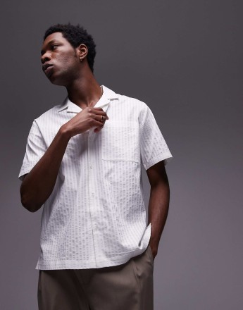 Topman textured stripe shirt in white