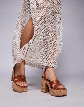 South Beach Heeled Cork Sandal in Tan