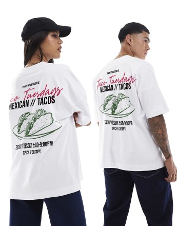 PRNT Taco tuesdays front and back print oversized t-shirt in white