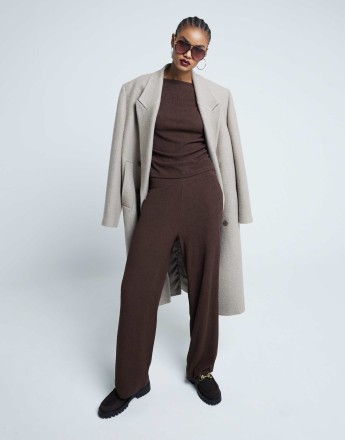 River Island textured wide leg trouser co-ord in dark brown