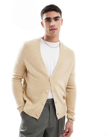 New Look boucle cardigan in beige