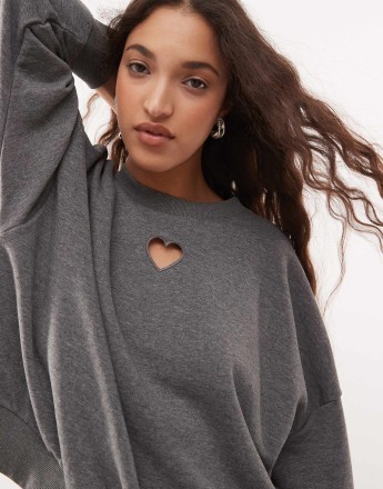 Noisy May heart cut-out sweat in grey marl
