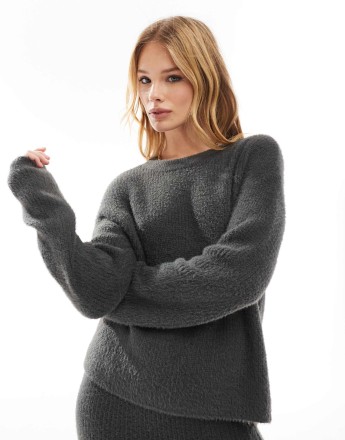 Vero Moda fluffy jumper co-ord in asphalt grey