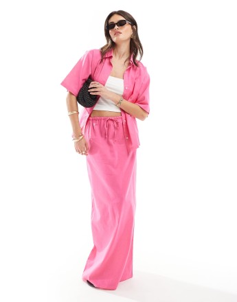 Esmee linen maxi beach skirt co-ord in bright pink