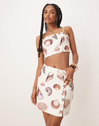 Forever New seashell print mini skirt co-ord in neutral