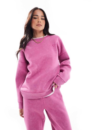Miss Selfridge acid wash oversized sweatshirt in pink