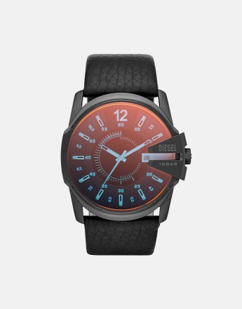 Diesel Men's master chief three-hand date black leather watch- BLACK
