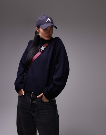 ARKET wool sweater with high neck and deep cuffs in navy blue