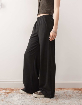 Weekday Kelly elasticated waist wide leg trousers in black check