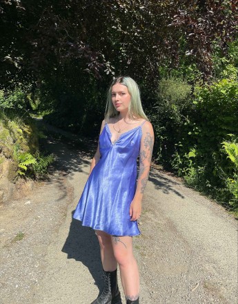 Vintage Size S satin lace mini slip dress in blue