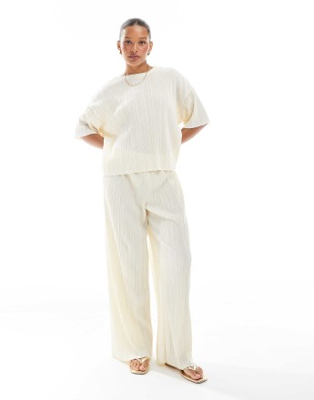 ONLY plisse wide leg trousers co-ord in buttermilk