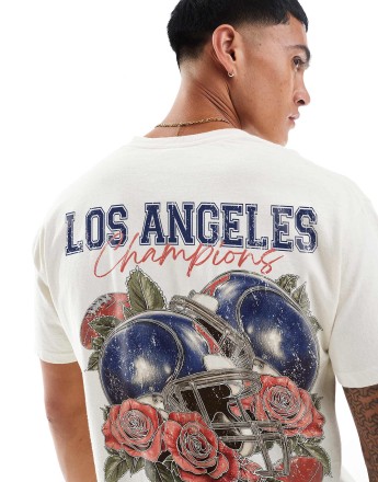 PRNT La champions front and back print washed t-shirt in ecru overdye
