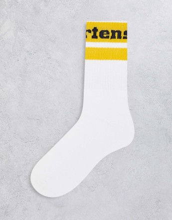 Dr Martens unisex athletic logo sock in white and yellow