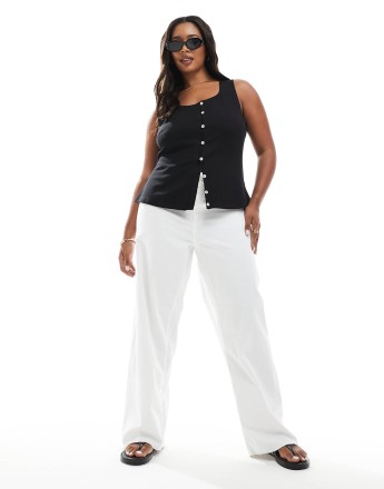 Vero Moda Curve wide leg jeans in ecru