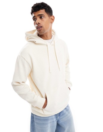 Brave Soul oversized cord hoodie in cream