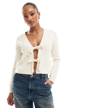ONLY tie front knitted cardigan in cream