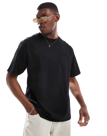 Threadbare 220 GSM relaxed fit t-shirt with pocket in black