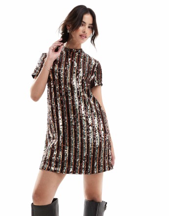 Superdry Sequin t-shirt mini dress in multi sequin