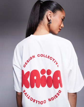 Kaiia Studio bubble logo back print oversized t-shirt in white and red