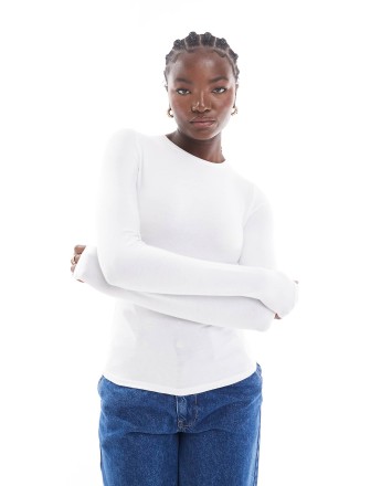 Cotton On long sleeve crew top in white