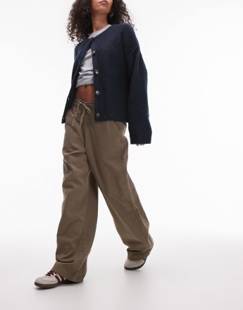 Topshop pull on tie waist trouser in khaki