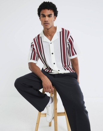 River Island White short sleeve textured stripe shirt in ecru